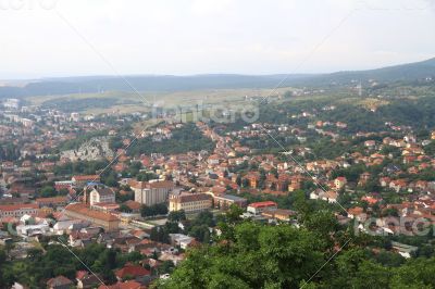 Panorama of the Romanian city bird`s-eye view.