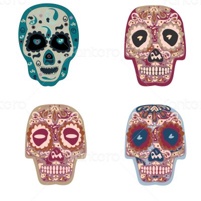 Collection of beautiful colored skulls background