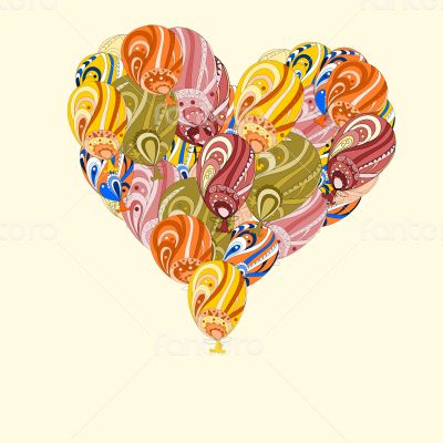 Huge heart made ​​of colorful air balloons 