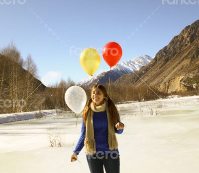 Funny girl with balloons on the hair Funny girl with balloons on the hair