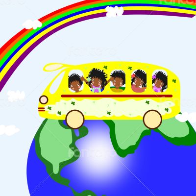 African children riding on a school bus 