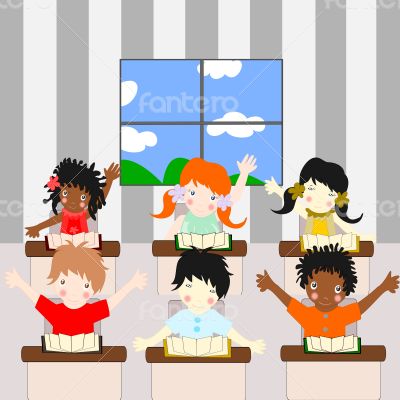 Children of different races learn in the school 