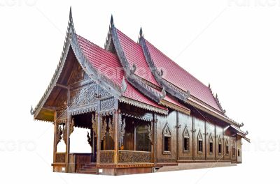 Chapel of Thai temple on white background