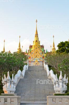 Stairs to golden pagoda Phra Mahathat Chedi Phakdi Prakat
