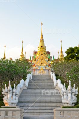Stairs to golden pagoda Phra Mahathat Chedi Phakdi Prakat
