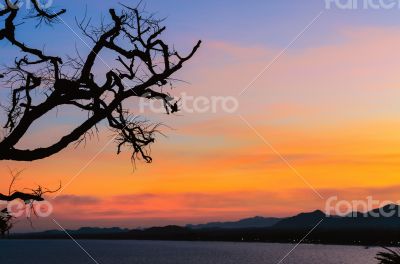 Sunset over the sea on mountain