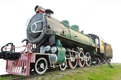 Ancient steam trains isolated on white