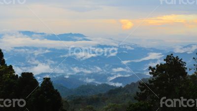 Sunset high mountain range view