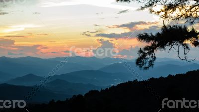 Sunset over high mountain range