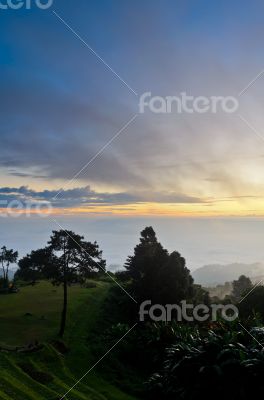 Landscape sea of mist on sunrise view from high mountain