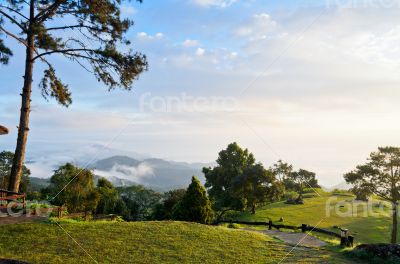 Landscape high mountain and cloud in the morning