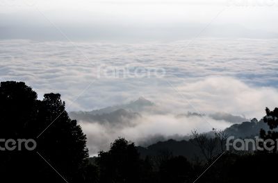 Landscape of cloud above cordillera in the morning