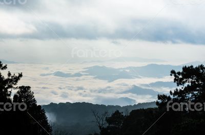 Landscape of cloud above cordillera in the morning