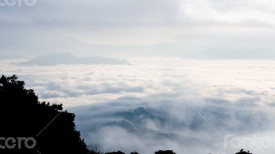 Landscape of cloud above cordillera in the morning