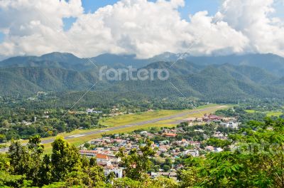 Landscape high angle view of the city in the valley.