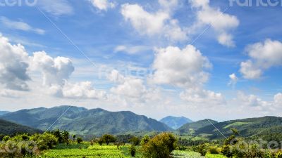 Beautiful clouds and sky above the green mountain range