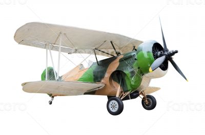 Old combat aircraft on white background