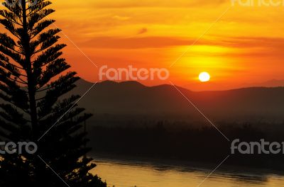 Sunset over mountain range