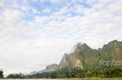 Sky and clouds over the mountains in morning.