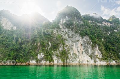 Beautiful green river and mountains