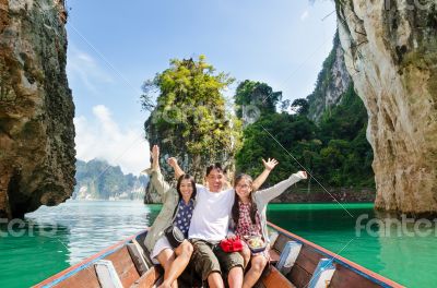 Happy family travel boat ( Guilin of Thailand )