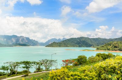 Scenic point of green lake at Ratchaprapha Dam