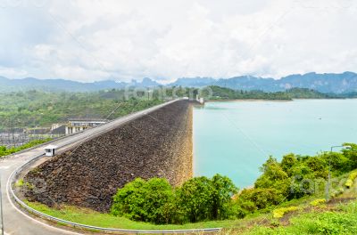 Scenic point of green lake at Ratchaprapha Dam