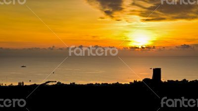 Silhouette view Hua Hin city at sunrise