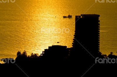 Silhouette view Hua Hin city at sunrise
