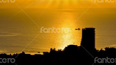 Silhouette view Hua Hin city at sunrise