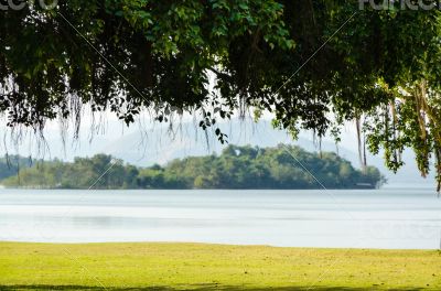 Landscaped lawns for leisure on a Kaeng Kra Chan lake