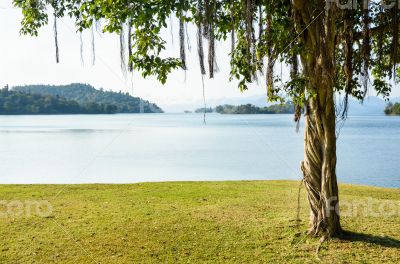 Landscaped lawns for leisure on a Kaeng Kra Chan lake