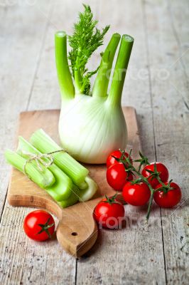 fresh organic fennel, celery and tomatoes