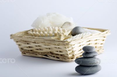 health spa setting over white background 