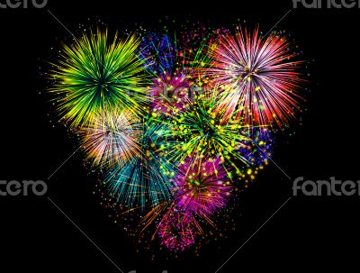 Heart fireworks on background