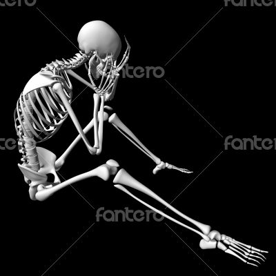 3d rendered blue skeleton of a sitting