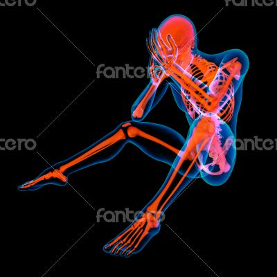 3d rendered orange skeleton of a sitting
