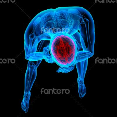 3d rendered orange skeleton of a sitting