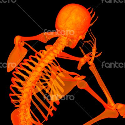 3d rende red skeleton of a sitting