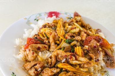Pork fried with chilies 