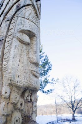 Wooden statue of the Slavic idol.  Ukraine. 