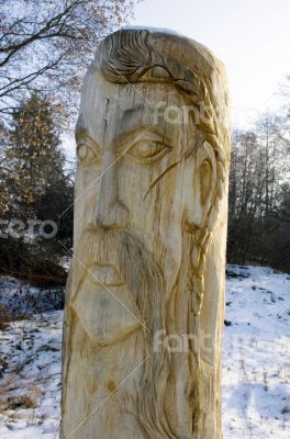 Wooden statue of the Slavic idol.  Ukraine. 