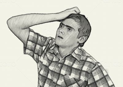 Sketch Teen boy body language -  Thinking