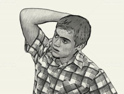 Sketch Teen boy body language -  Thinking