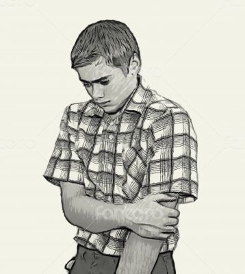 Sketch Teen boy body language - Shy Unconfident Sketch Teen boy body language - Shy Unconfident