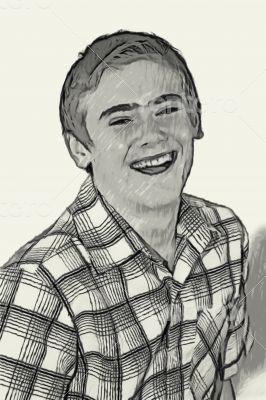 Sketch Teen boy body language - Laughing