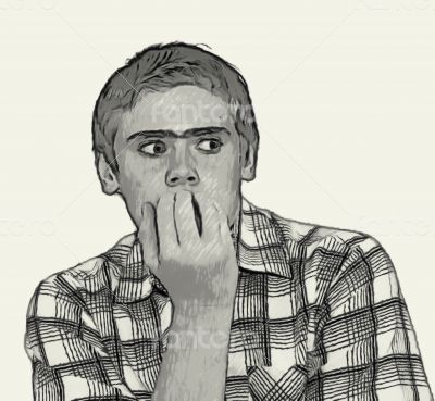 Sketch Teen boy body language - biting nails   