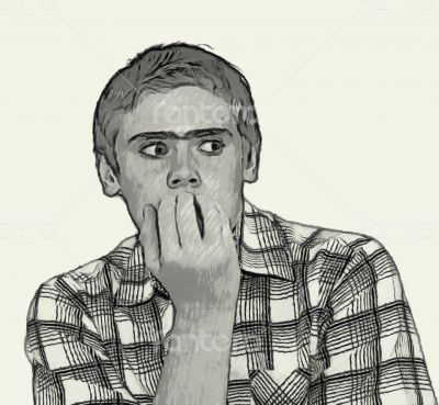 Sketch Teen boy body language - biting nails Sketch Teen boy body language - biting nails