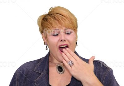 Mature Woman Body Language - Bored Yawning