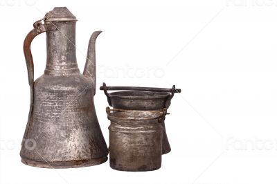 Antique copper jug on the white background